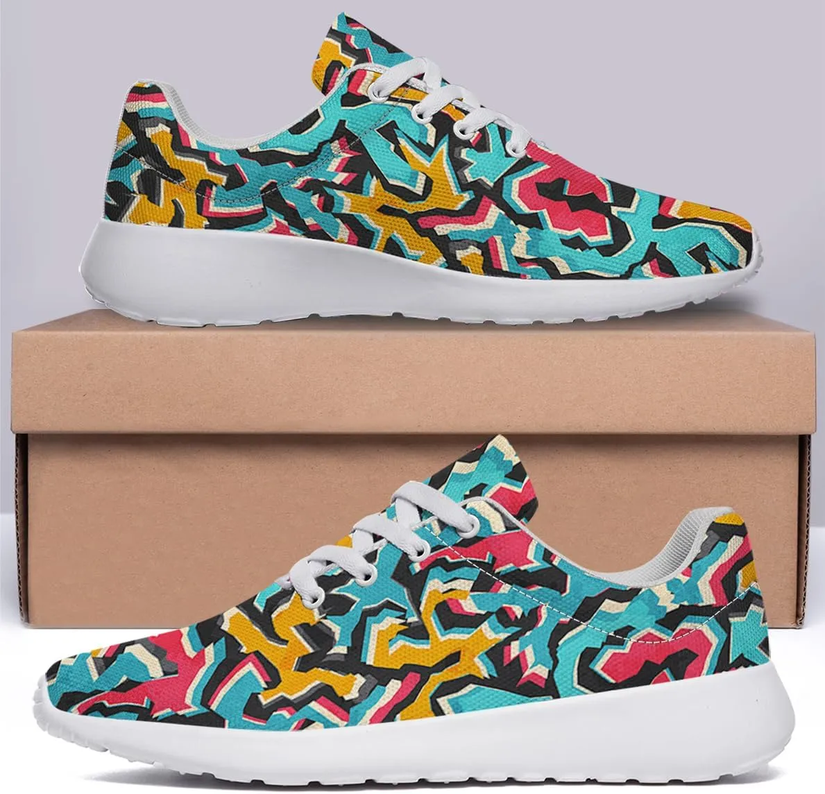 Women Men Colored Graffiti Grunge Shoes Personalited 3D Print Running Shoes Athletic Tennis Sneakers