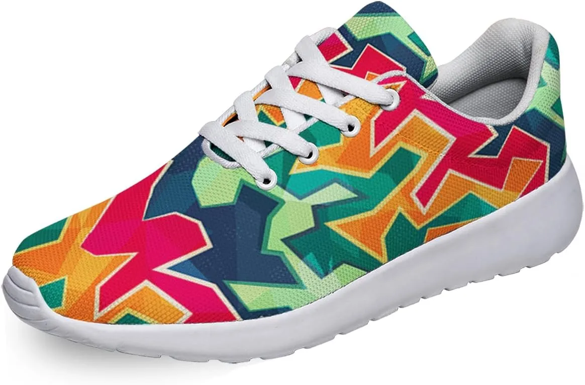 Women Men Colored Graffiti Shoes Personalited 3D Print Running Shoes Athletic Tennis Sneakers