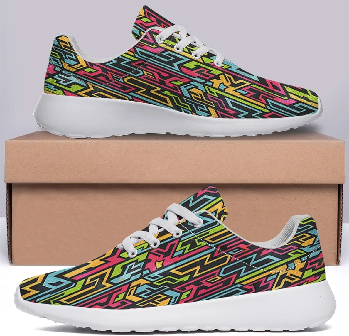 Women Men Colored Tribal Graffiti Shoes Personalited 3D Print Running Shoes Athletic Tennis Sneakers
