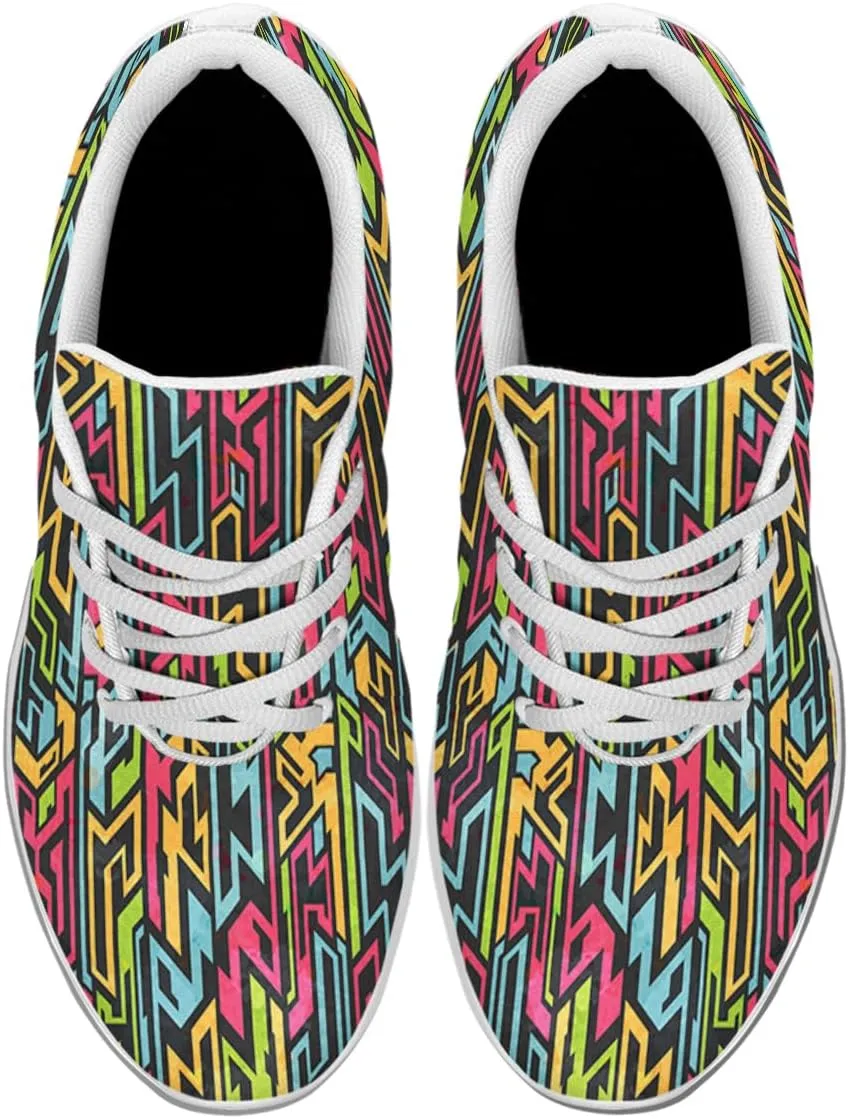 Women Men Colored Tribal Graffiti Shoes Personalited 3D Print Running Shoes Athletic Tennis Sneakers