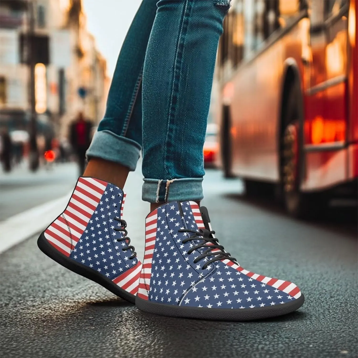 Women Men Running Shoes High Top Barefoot Sneakers Leather