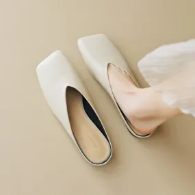 Women Minimalist Fashion Soft Leather Flat Mules