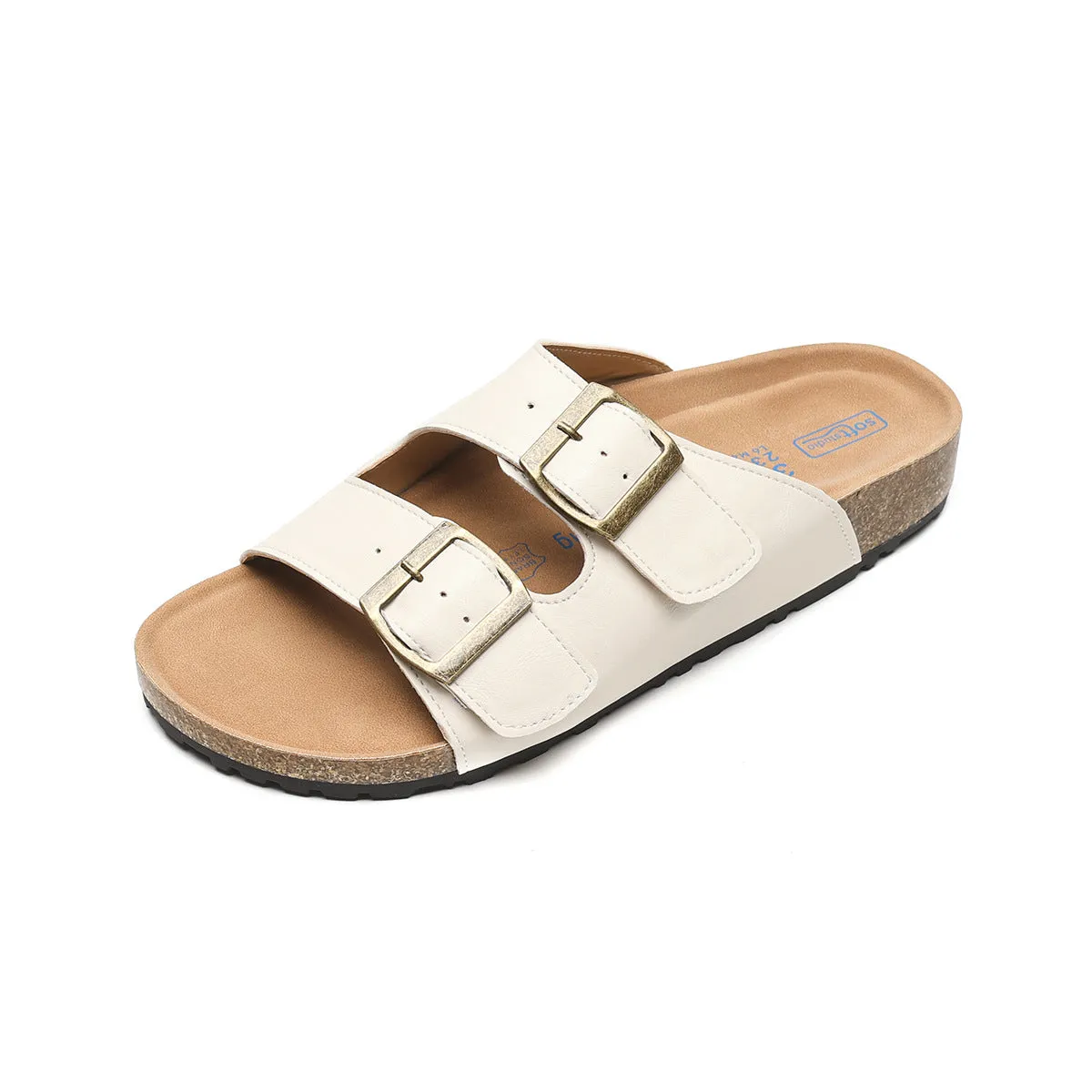 Women Soft Leather Summer Buckle Slides Sandals