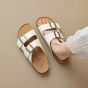 Women Soft Leather Summer Buckle Slides Sandals