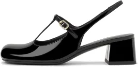 Women's Slingback Mary Jane Heels T-Straps Patent Leather Rounded Toe Chunky Heeled Classic Loafers