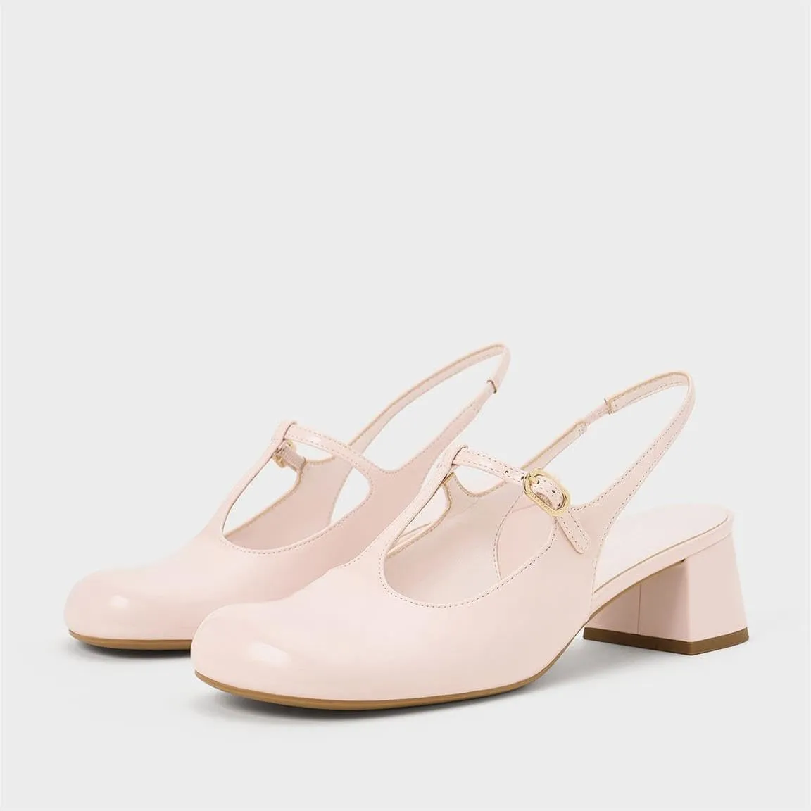 Women's Slingback Mary Jane Heels T-Straps Patent Leather Rounded Toe Chunky Heeled Classic Loafers